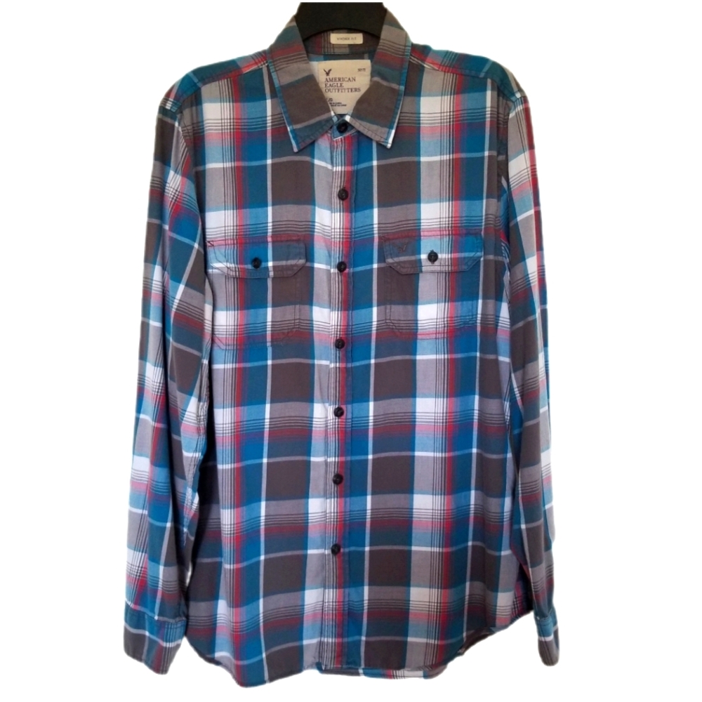 American Eagle Vintage Fit Plaid Long Sleeve Shirt